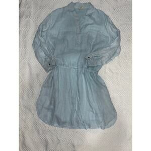 Reistor Baby Blue Dress XL Long Sleeve, Waist Tie, 100% Hemp, Lined